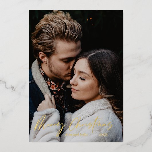 メリークリスマスモダン台本ミニマリズム 箔シーズンカード (正面)