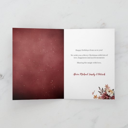 メリークリスマスモダン家族の冬のフローラ写真 シーズンカード (内部)