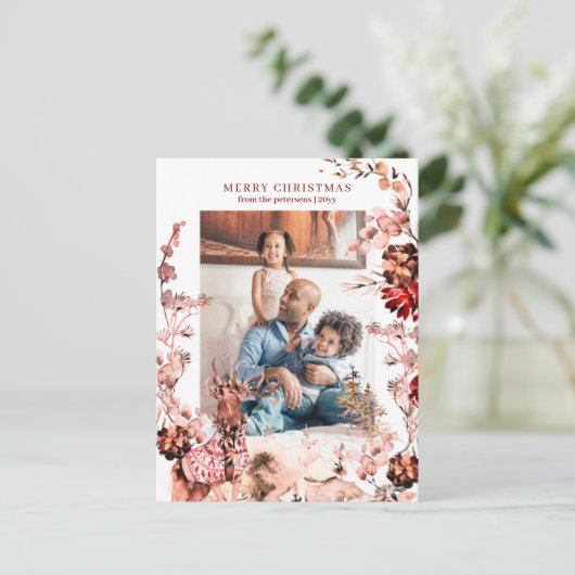 メリークリスマスモダン家族の冬のフローラ写真 シーズンポストカード (スタンド正面)