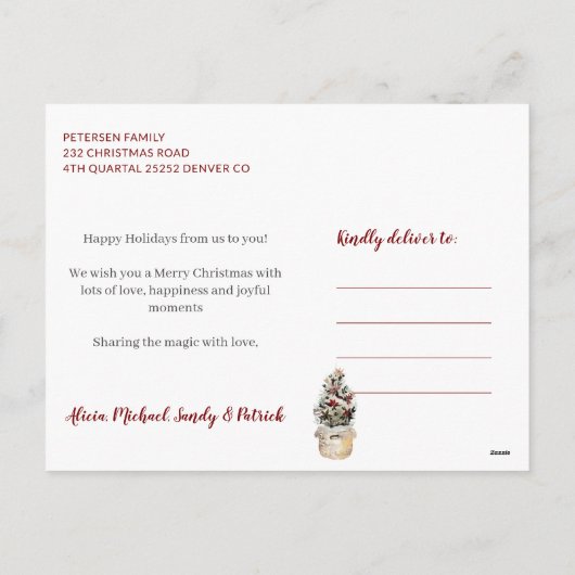 メリークリスマスモダン家族の冬のフローラ写真 シーズンポストカード (裏面)