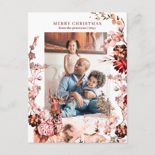 メリークリスマスモダン家族の冬のフローラ写真 シーズンポストカード (正面)