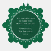メリークリスマスモダン家族エレガントの写真グリーン オーナメントカード (裏面)