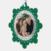 メリークリスマスモダン家族エレガントの写真グリーン オーナメントカード (左)