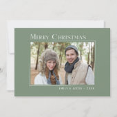 メリークリスマスモダン家族フォトグエレガントリーン シーズンカード (正面)