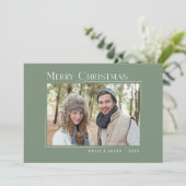 メリークリスマスモダン家族フォトグエレガントリーン シーズンカード (スタンド正面)