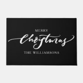 メリークリスマスモダン書道カスタムブラック ドアマット (正面)