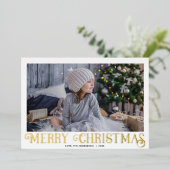 メリークリスマスモダン書道1枚フォトフォイル 箔シーズンカード (立ち正面)