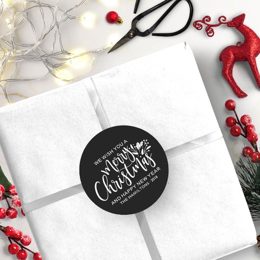 メリークリスマスモダン白黒 ラウンドシール