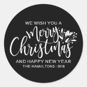 メリークリスマスモダン白黒 ラウンドシール (正面)