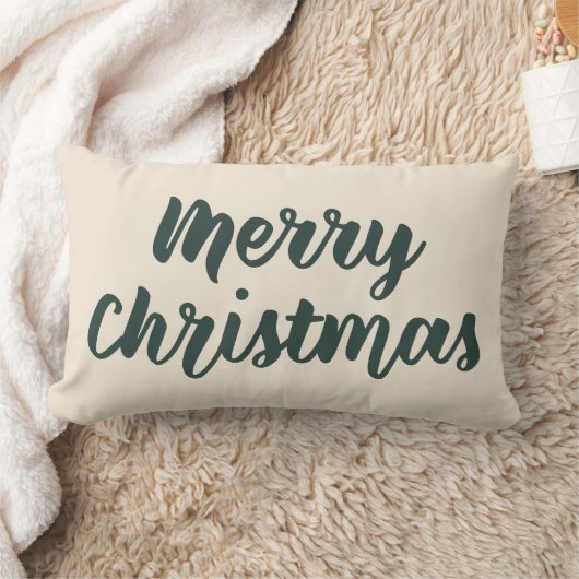 メリークリスマスモダン素朴シンプルのスクリプトグリーン ランバークッション (ブランケット)