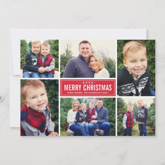 メリークリスマスモダン赤いコラージュ シーズンカード (正面)
