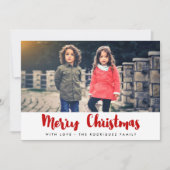 メリークリスマスモダン赤と白のフォトカード シーズンカード (正面)
