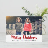 メリークリスマスモダン赤と白のフォトカード シーズンカード (スタンド正面)
