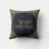メリークリスマスモダン金ゴールドネイビーブルーエレガント クッション (裏面)