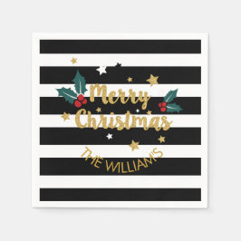 メリークリスマスモダン金ゴールド文字デザイングリッター スタンダードカクテルナプキン
