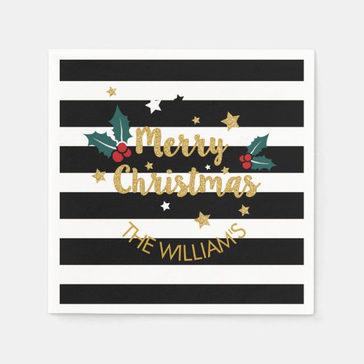 メリークリスマスモダン金ゴールド文字デザイングリッター スタンダードカクテルナプキン (正面)