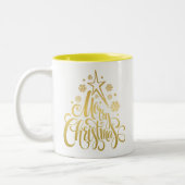 メリークリスマスモダン金ゴールド ツートーンマグカップ (左)