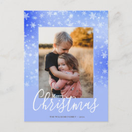 メリークリスマスモダン雪の冬の紫の写真 シーズンポストカード