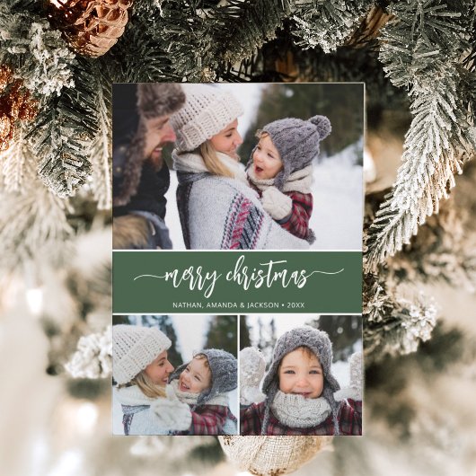 メリークリスマスモダン3枚の写真ホリデーカード シーズンカード
