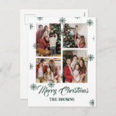 メリークリスマスモダン4枚のコラージンググリーン シーズンポストカード (正面/裏面)