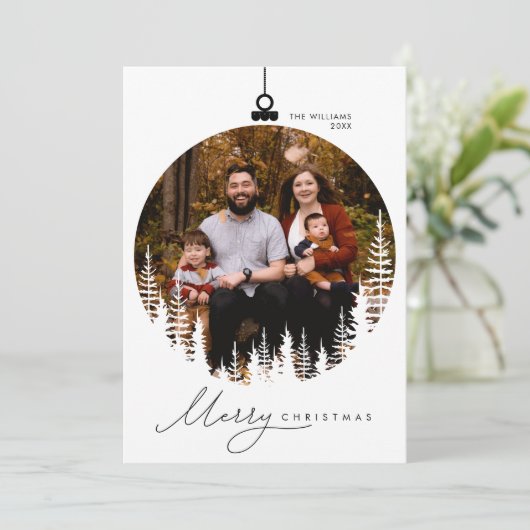 メリークリスマスモダン、ミニマル家族写真 シーズンカード (スタンド正面)