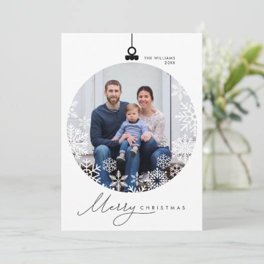 メリークリスマスモダン、ミニマル家族写真 シーズンカード (スタンド正面)