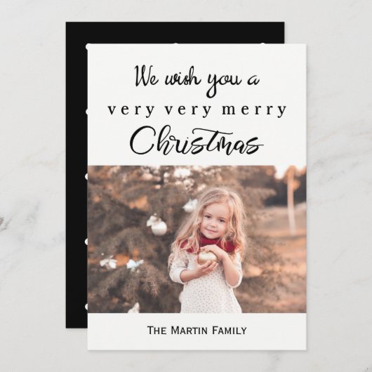 メリークリスマスモノクロとドット付き写真 シーズンカード (正面/裏面)