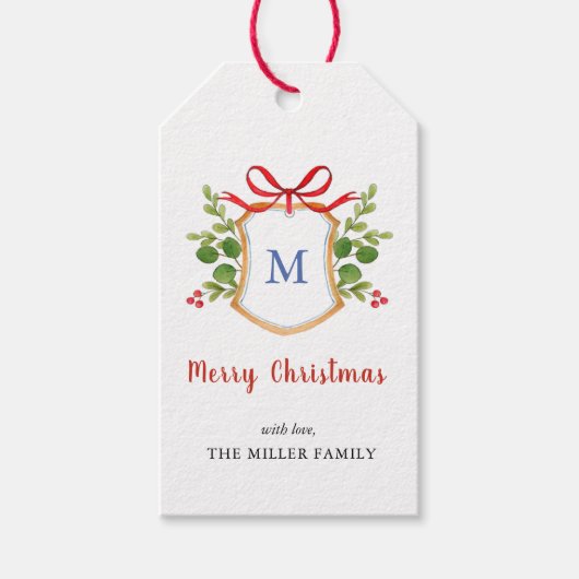 メリークリスマスモノグラムクレストホリデー ギフトタグ (正面)
