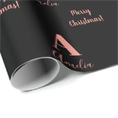 メリークリスマスモノグラムネームブラックバラ金ゴールド ラッピングペーパー (ロールコーナー)