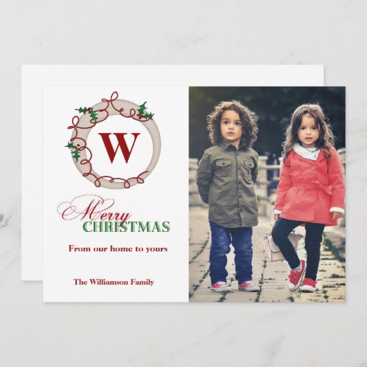 メリークリスマスモノグラムファミリーフォトカード シーズンカード (正面/裏面)