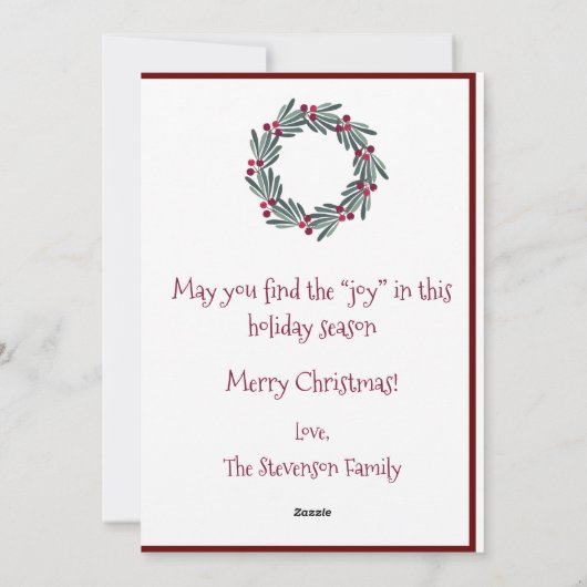 メリークリスマスモノグラムリースホリデーカード シーズンカード (裏面)