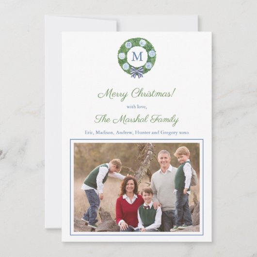 メリークリスマスモノグラム水の色ボクウッドリース シーズンカード (正面)