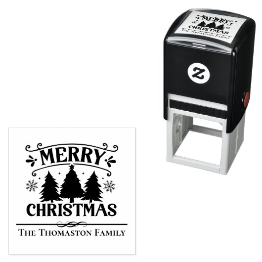 メリークリスマスモミの木の雪の結晶ファミリー名 セルフインキングスタンプ (インサイチュ)