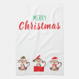 メリークリスマスモンキーサンタハット キッチンタオル