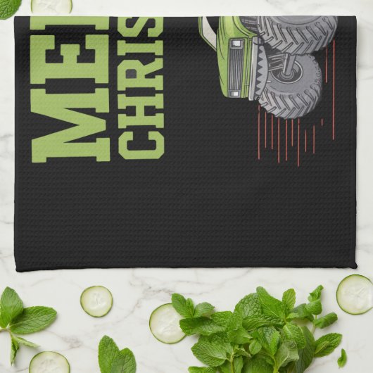 メリークリスマスモンスタートラック幼児の男の子クリスマス キッチンタオル (折り畳み)