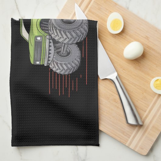 メリークリスマスモンスタートラック幼児の男の子クリスマス キッチンタオル (四つ折り)