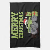 メリークリスマスモンスタートラック幼児の男の子クリスマス キッチンタオル (縦)