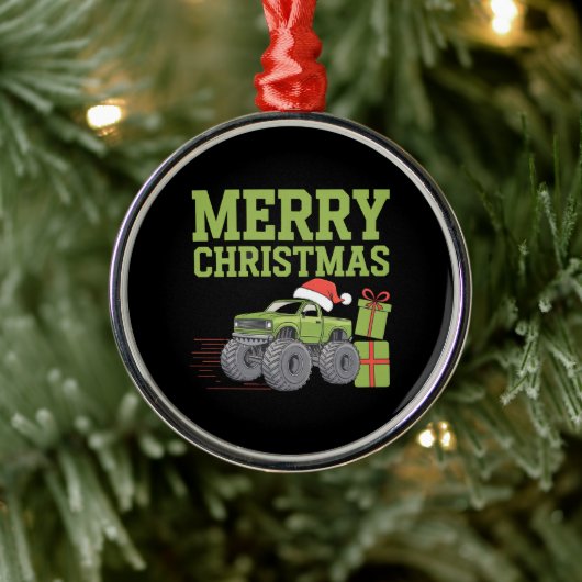 メリークリスマスモンスタートラック幼児の男の子クリスマス メタルオーナメント (ツリー)