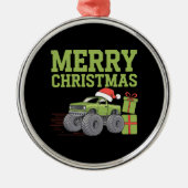 メリークリスマスモンスタートラック幼児の男の子クリスマス メタルオーナメント (正面)