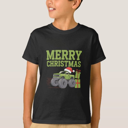 メリークリスマスモンスタートラック幼児の男の子クリスマス Tシャツ (正面)