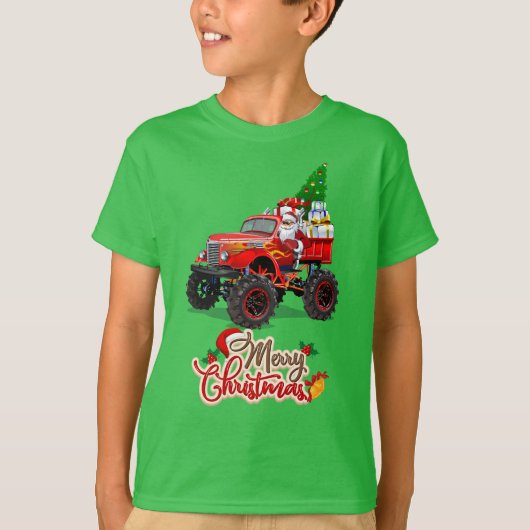 メリークリスマスモンスタートラック幼児の男の子クリスマス Tシャツ (正面)