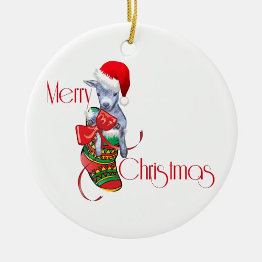 メリークリスマスヤギベビーストッキングオーナメント セラミックオーナメント (正面)
