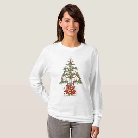 メリークリスマスヤギ愛好家のギフトクリスマスツリー Tシャツ (正面フル)