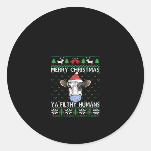 メリークリスマスヤ汚い人間ミルク牛 ラウンドシール (正面)