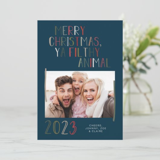 メリークリスマスヤ汚い動物のホリデーカード シーズンカード (スタンド正面)