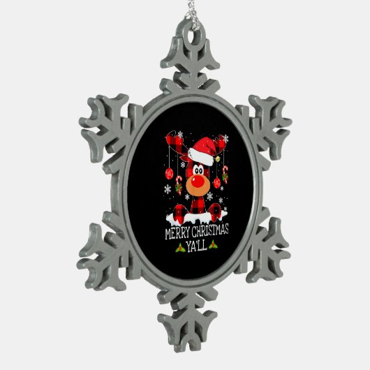 メリークリスマスヤllバッファローレッドプリドトナカイS スノーフレークピューターオーナメント (左)