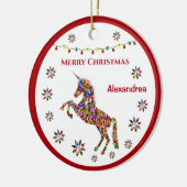 メリークリスマスユニコーングリッターパーソナライズ セラミックオーナメント (左)