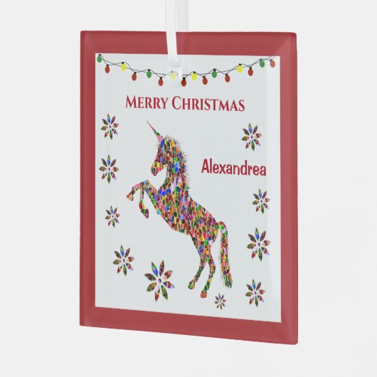 メリークリスマスユニコーングリッター個人設定 ガラスオーナメント (正面左)