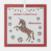 メリークリスマスユニコーングリッター個人設定 ガラスオーナメント (正面)