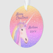メリークリスマスユニコーンレインボーパステルモノグラムの オーナメント (正面)